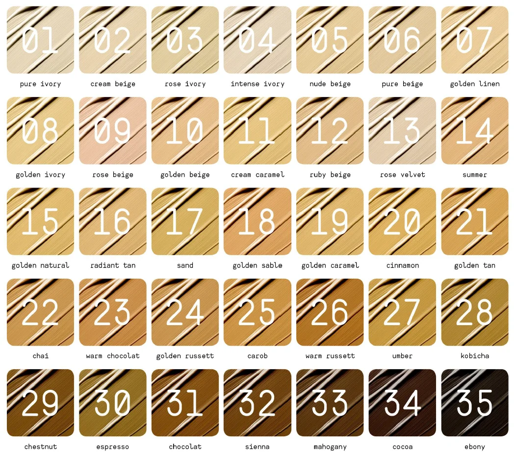 The genuine Microskin colour chart showing 35 proprietary standard shades