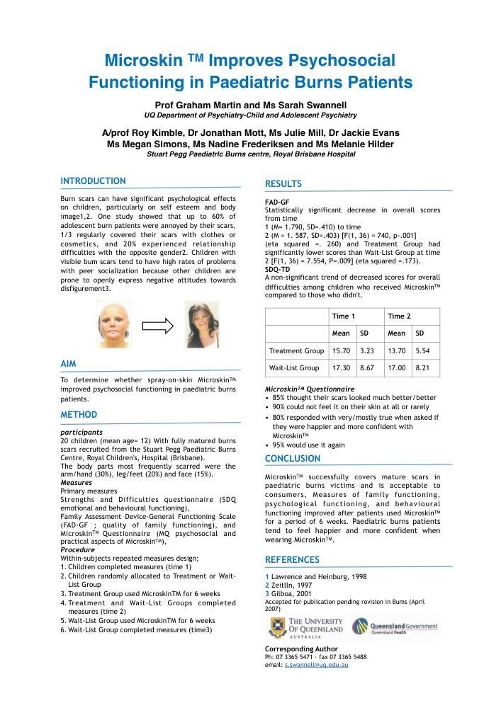 First page of UQ paediatric burns study — public summary PDF